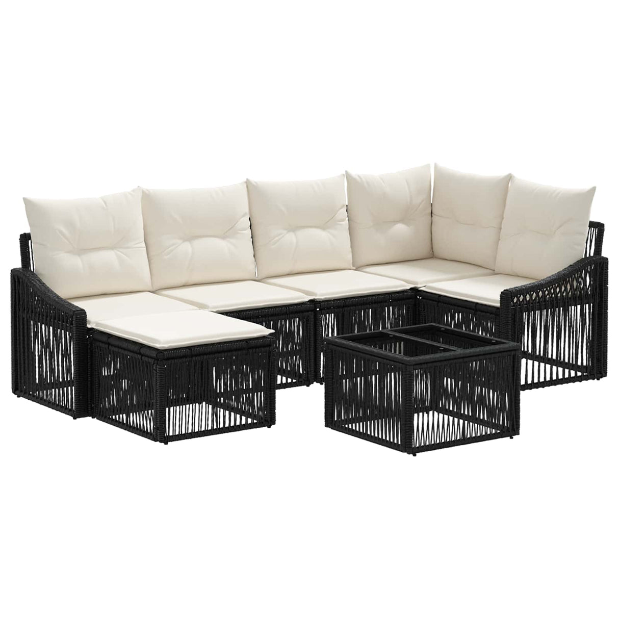 vidaXL Tuinbank Set 7 pcs Zwart poly rattan
