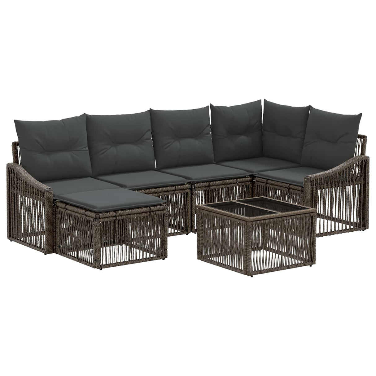 vidaXL Tuinbank Set 7 pcs Zwart poly rattan