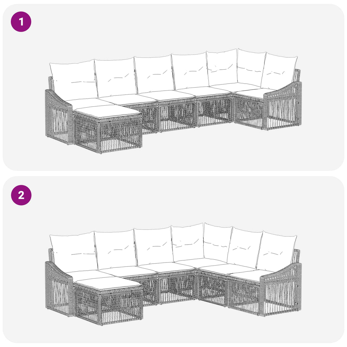 vidaXL Tuinbank Set 8 pcs Zwart poly rattan