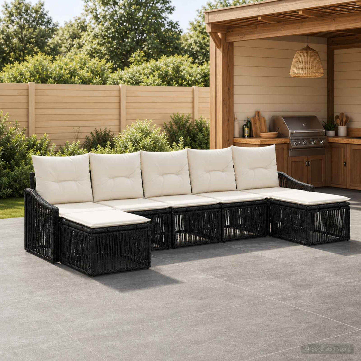 vidaXL Tuinbank Set 8 pcs Zwart poly rattan