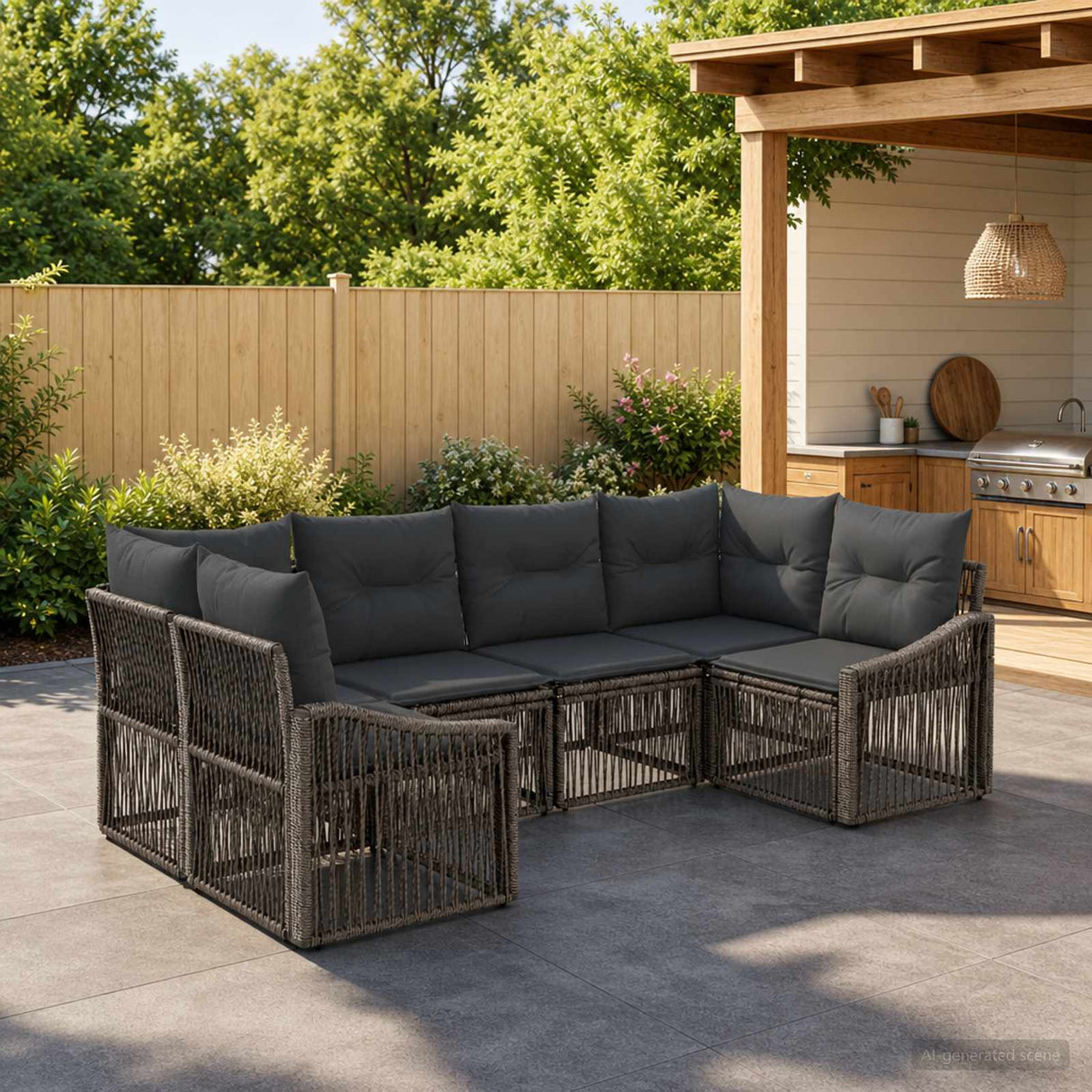 vidaXL Tuinbank Set 6 st 6-Aantal zitplaatsen Zwart poly rattan