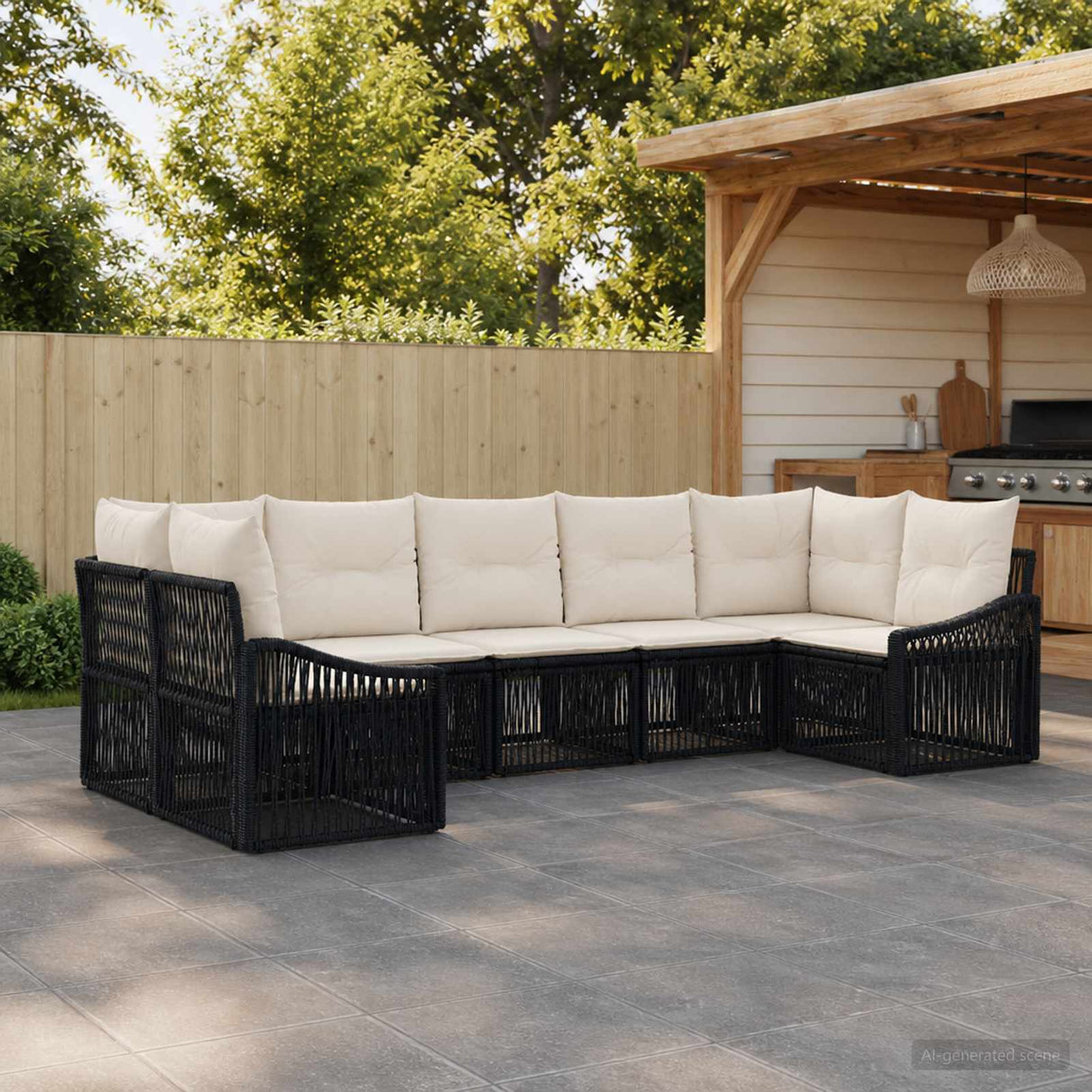 vidaXL Garden Bench Set 7 pcs 7-Seater Black poly rattan