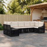 vidaXL Garden Bench Set 7 pcs 7-Seater Black poly rattan
