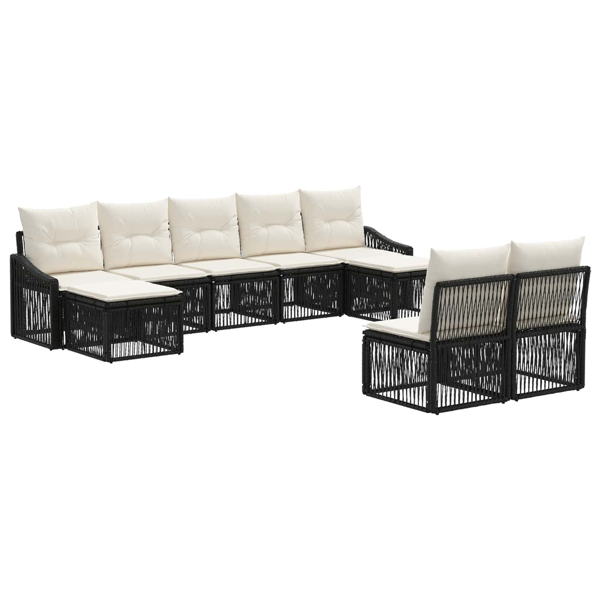 vidaXL Tuinbank Set 10 pcs Zwart poly rattan