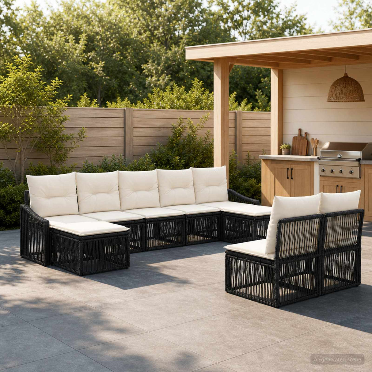 vidaXL Tuinbank Set 10 pcs Zwart poly rattan