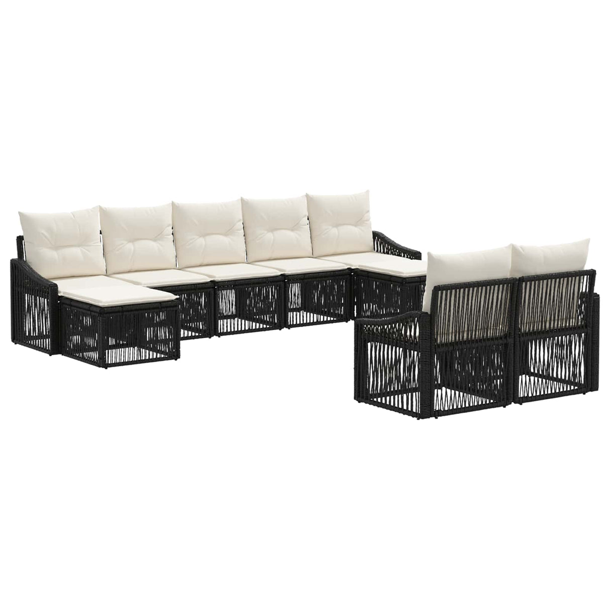 vidaXL Tuinbank Set 10 pcs Zwart poly rattan