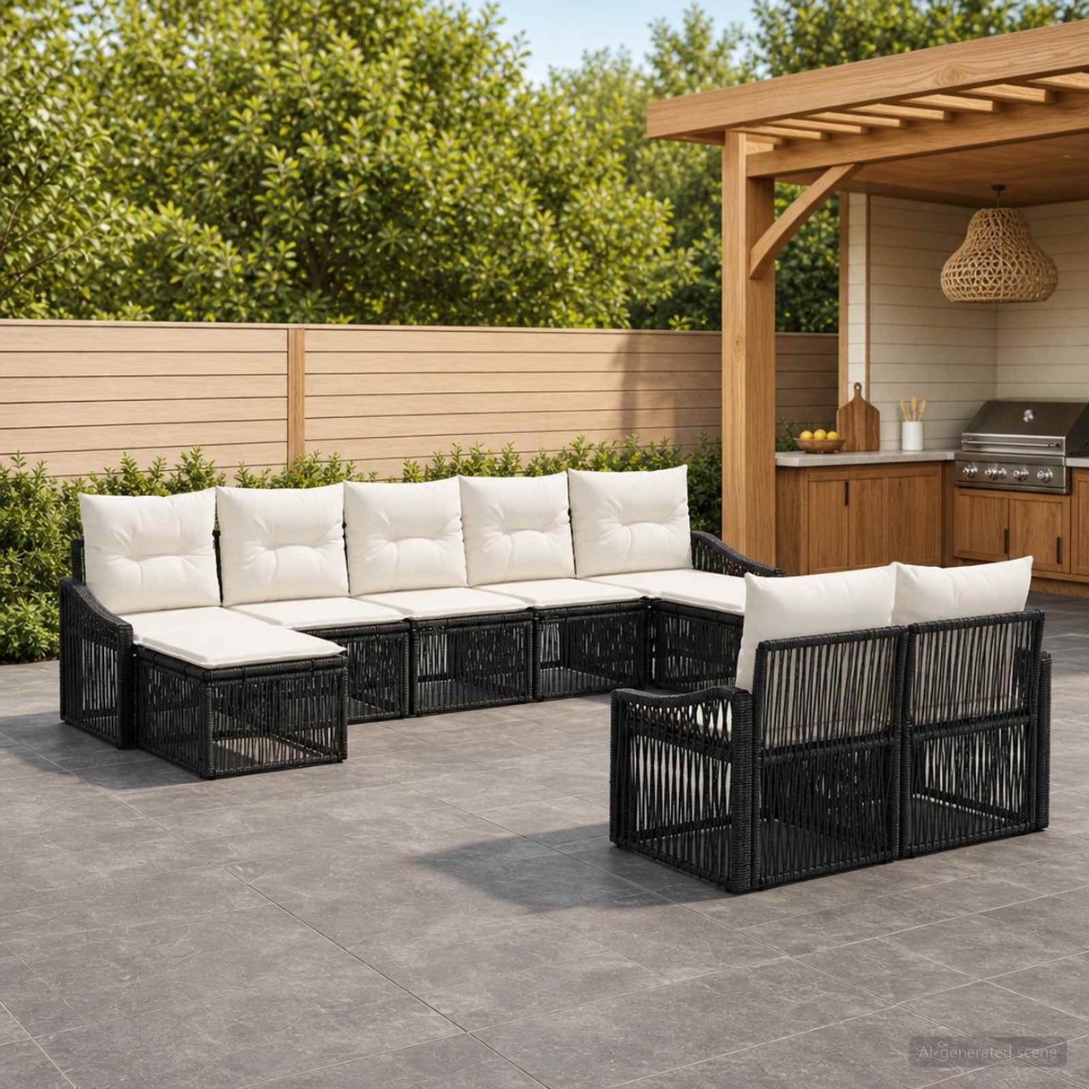 vidaXL Tuinbank Set 10 pcs Zwart poly rattan