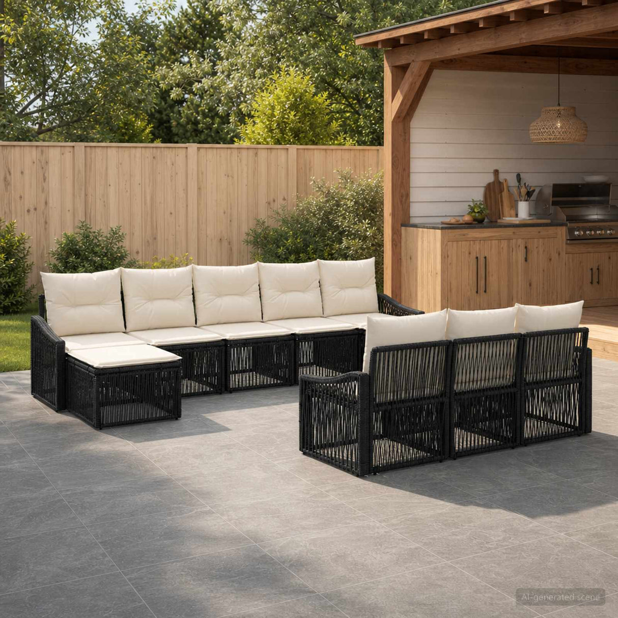 vidaXL Garden Dining Set 11 Pieces Black Poly Rattan