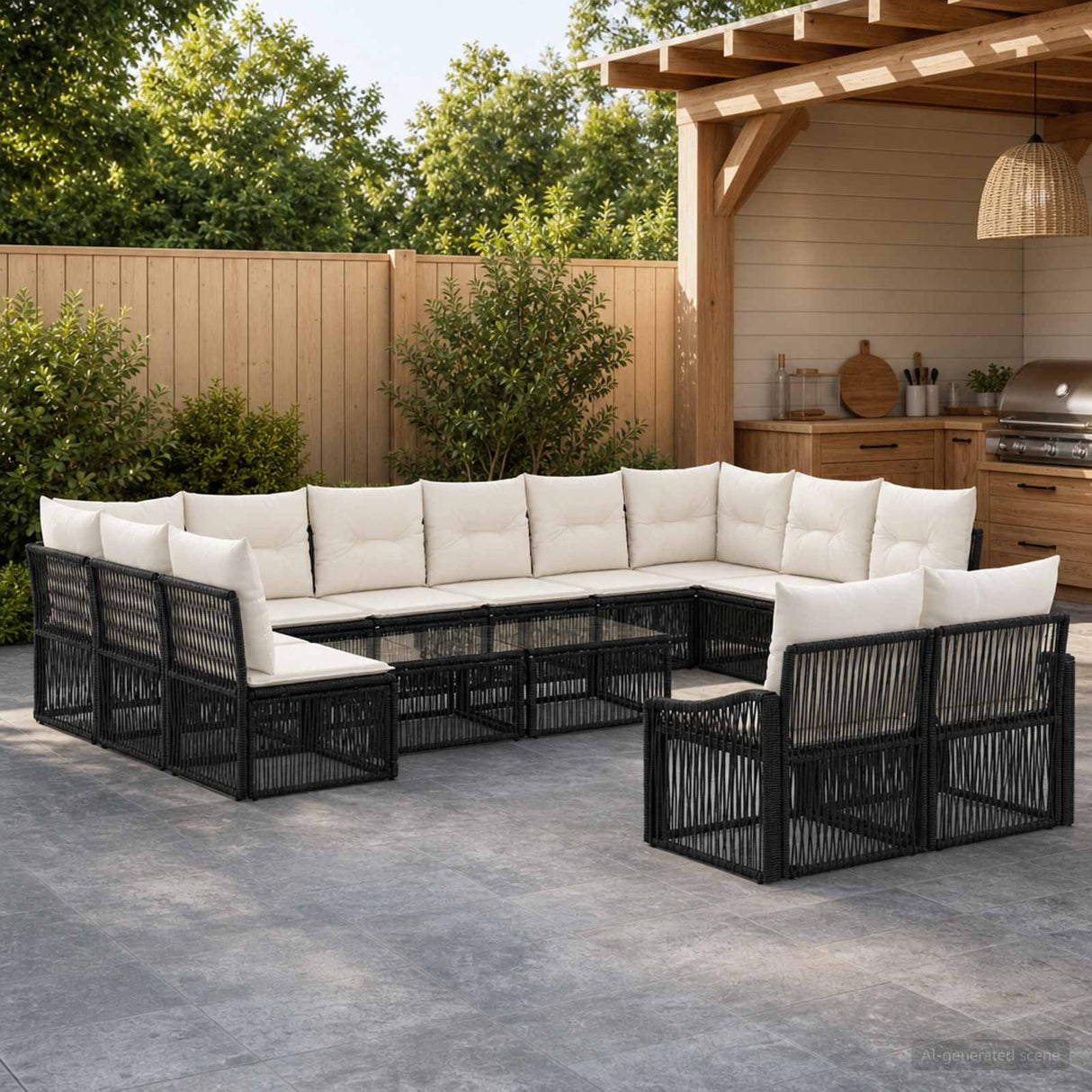 vidaXL Tuinbank Set 13 pcs Zwart poly rattan