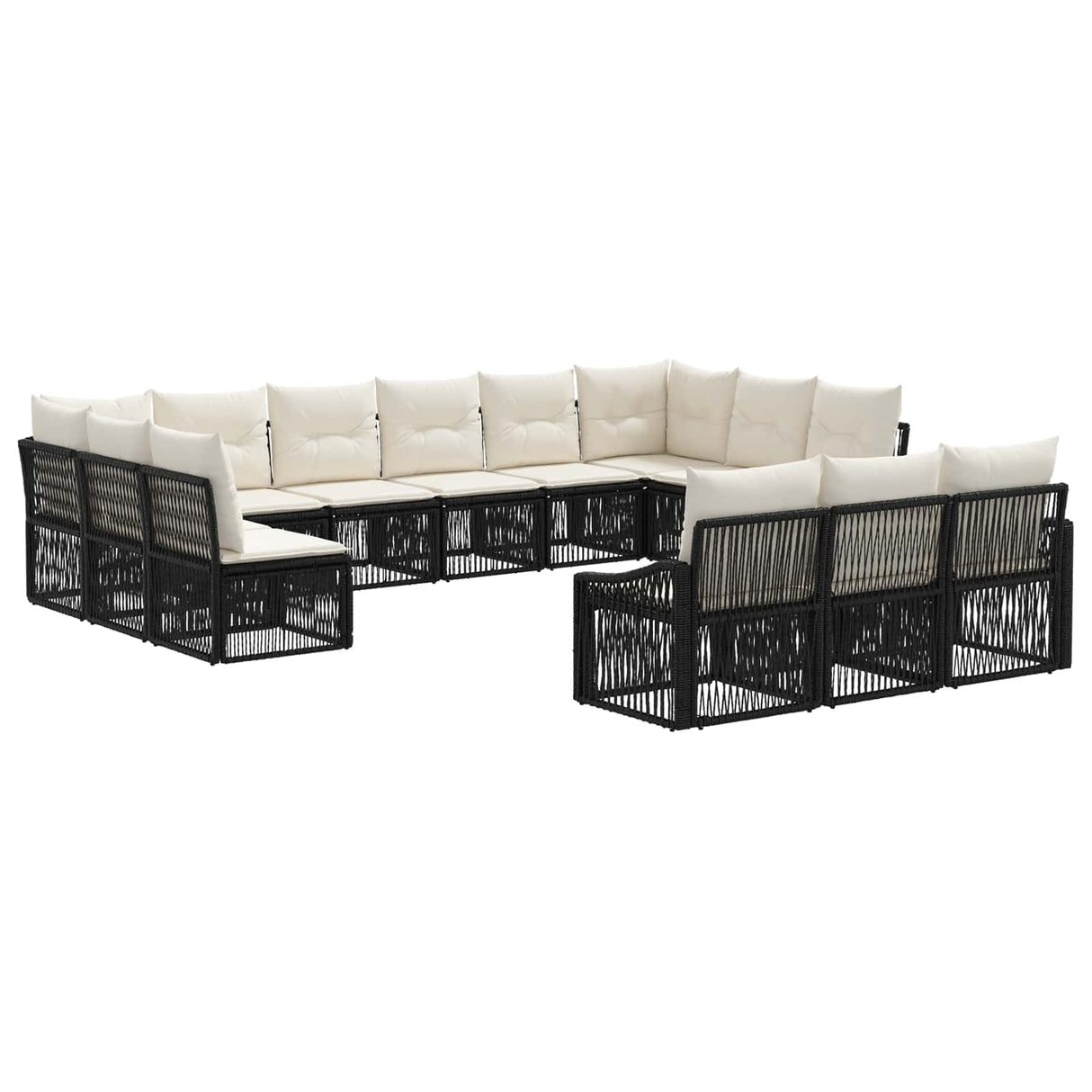vidaXL Tuinbank Set 14 pcs Zwart poly rattan