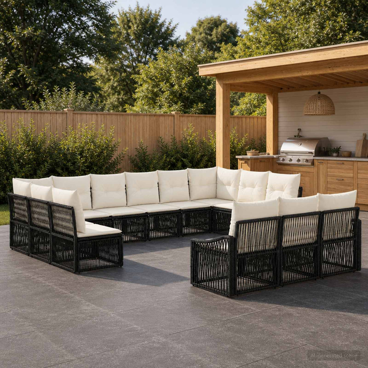 vidaXL Tuinbank Set 14 pcs Zwart poly rattan