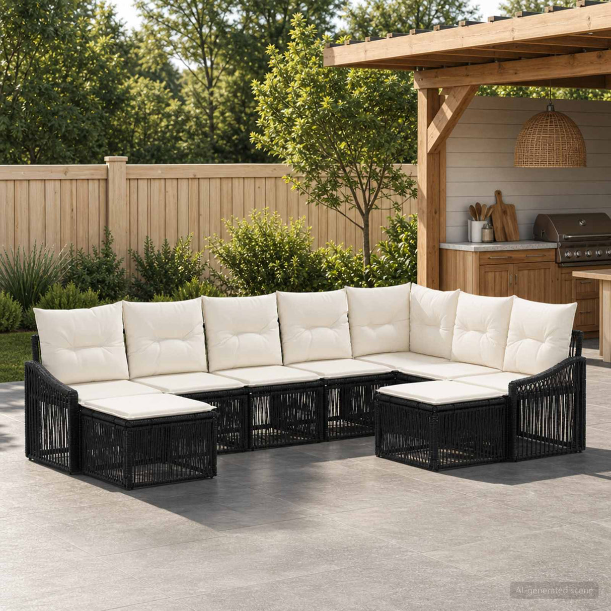 vidaXL Tuinbank Set 10 pcs Zwart poly rattan