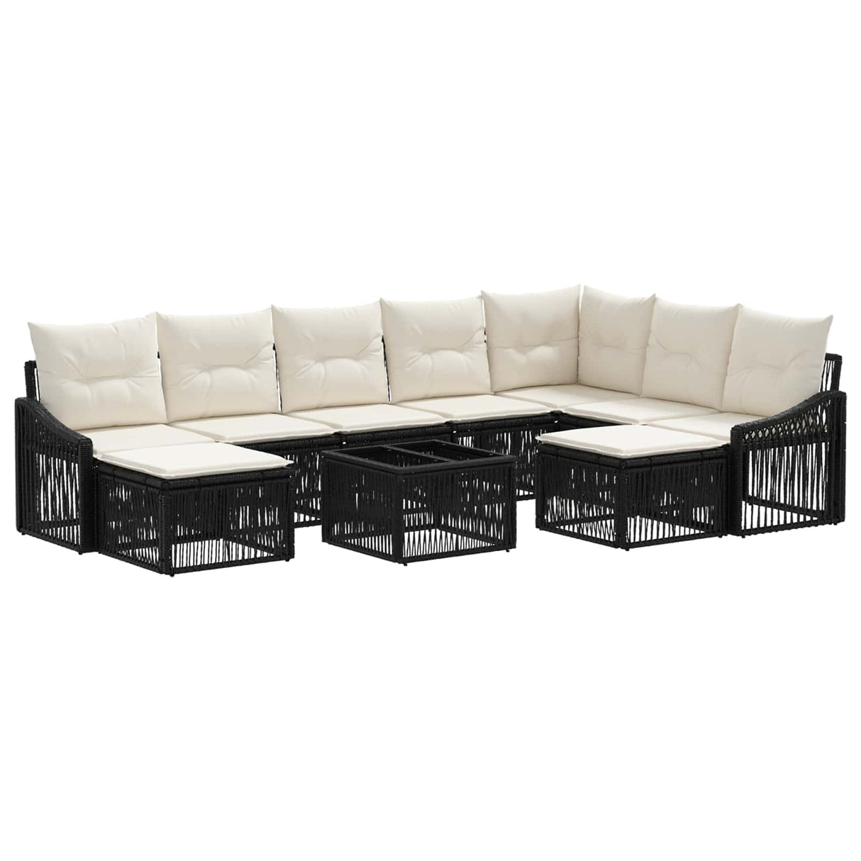 vidaXL Tuinbank Set 10 pcs Zwart poly rattan