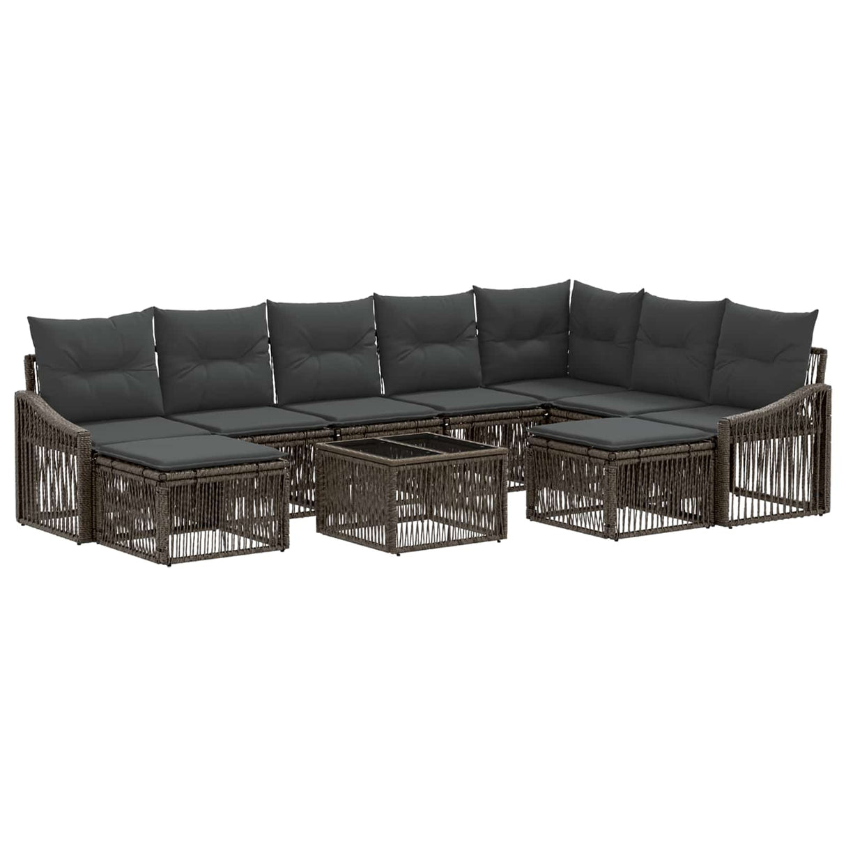 vidaXL Tuinbank Set 10 pcs Zwart poly rattan