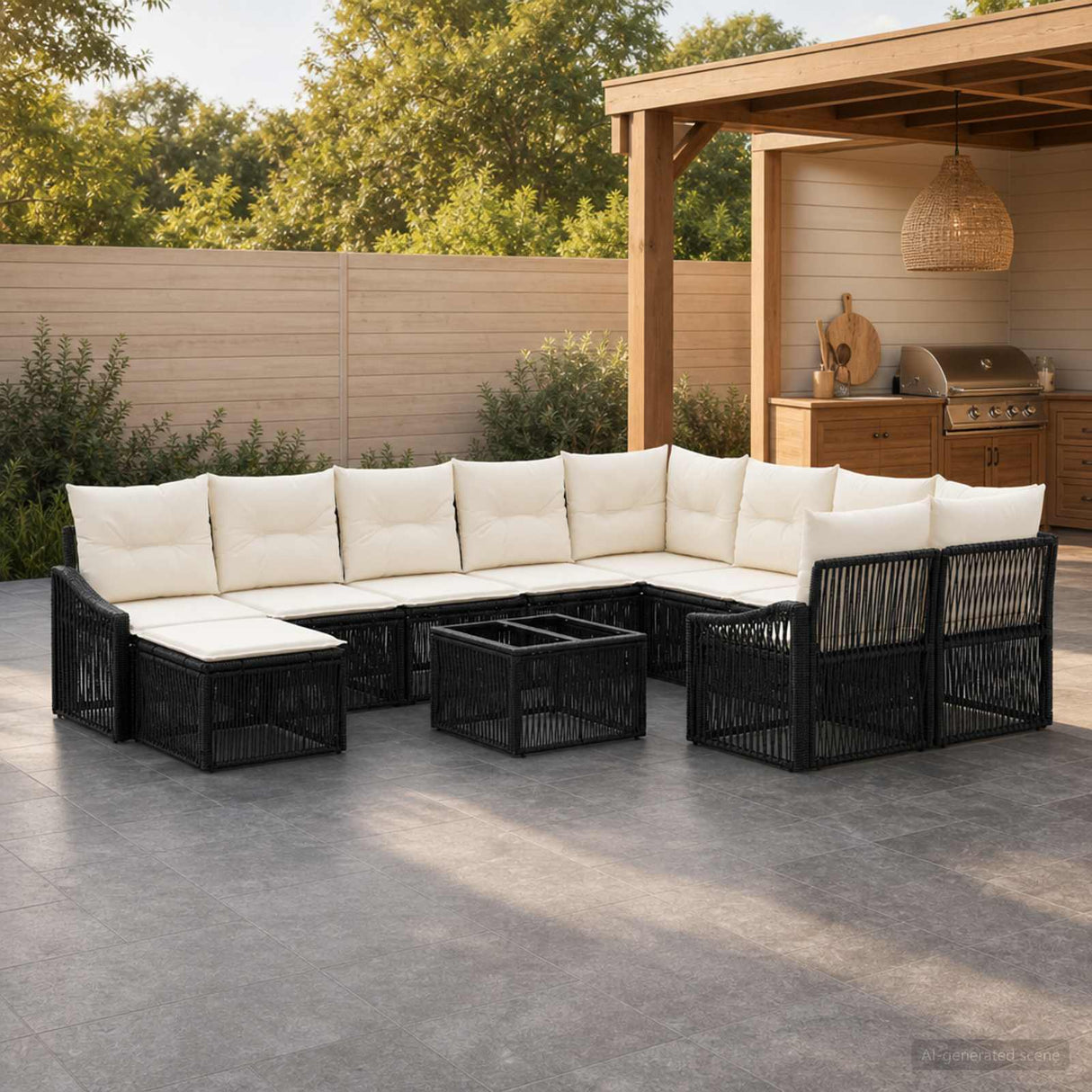 vidaXL Tuinbank Set 11 st Zwart poly rattan
