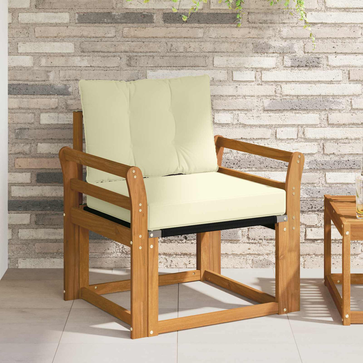 vidaXL Buitensofa Massief Acaciahout en Textilene Natuurlijk en Crème