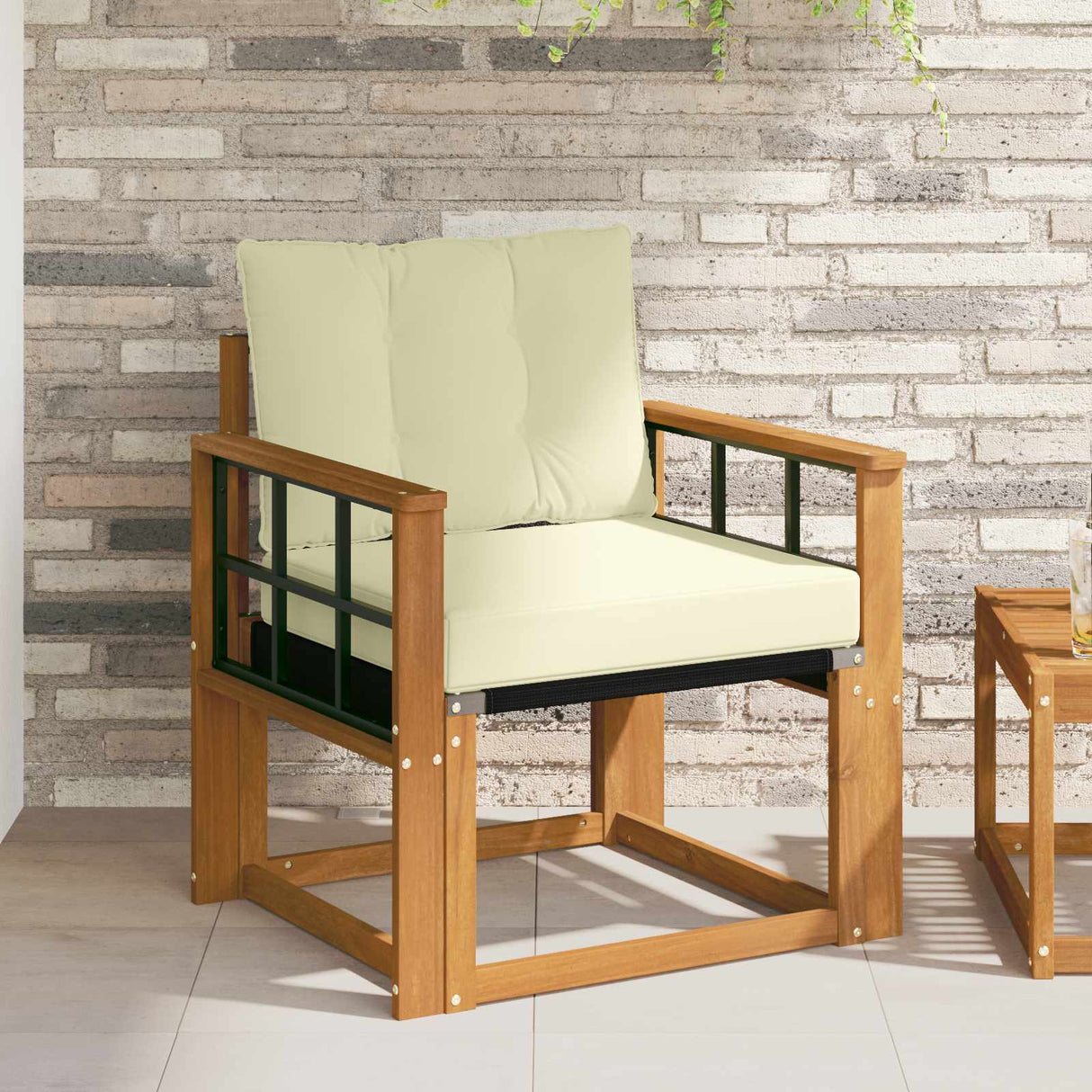 vidaXL Buitensofa Massief Acaciahout en Textilene Natuurlijk en Crème