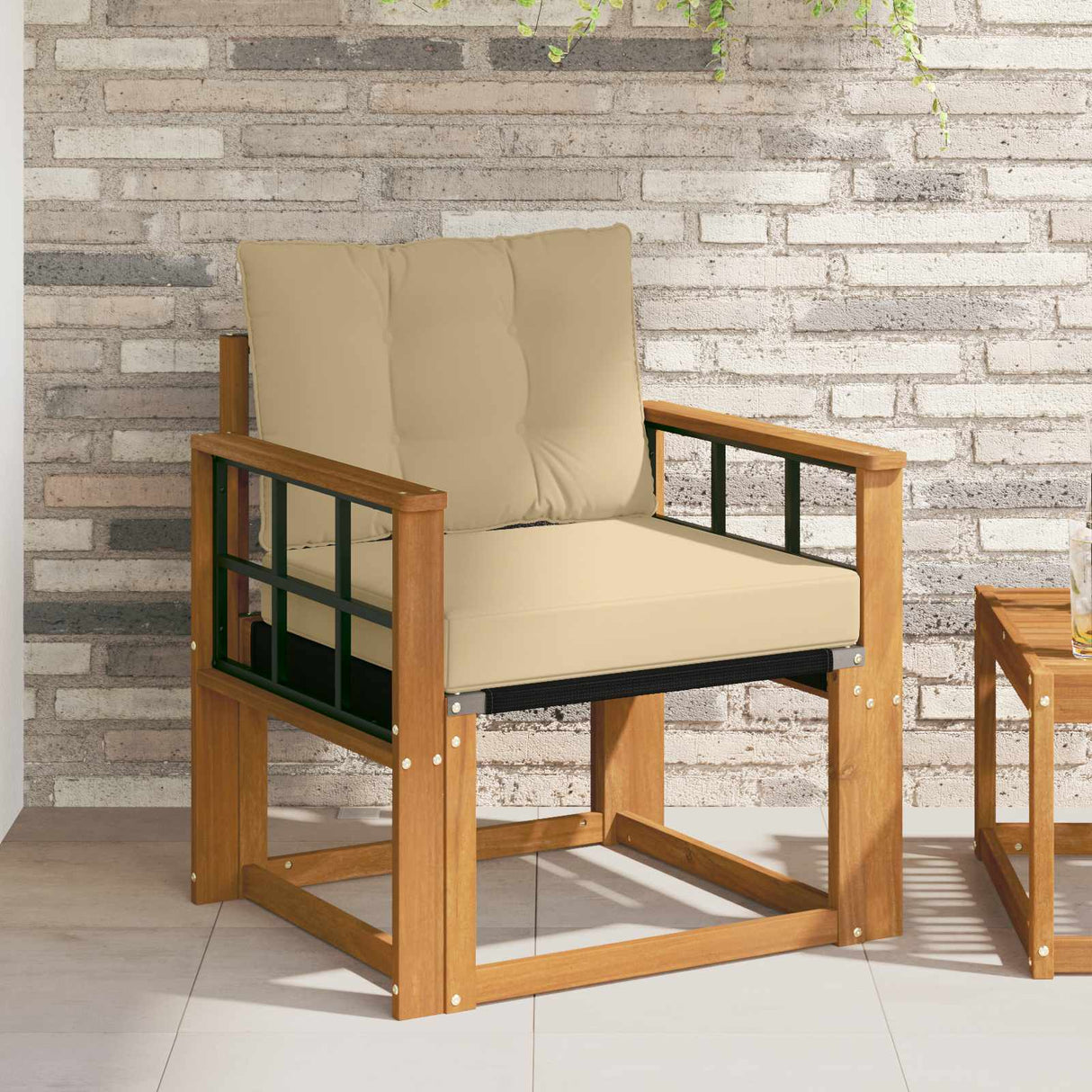 vidaXL Buitensofa Massief Acaciahout en Textilene Natuurlijk en Crème