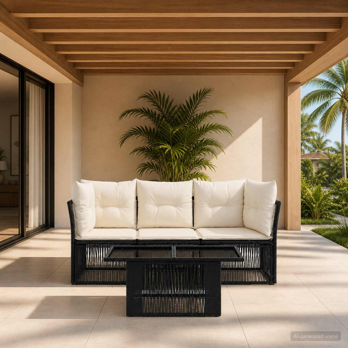 vidaXL Garden Bench Set 4 pcs Black poly rattan