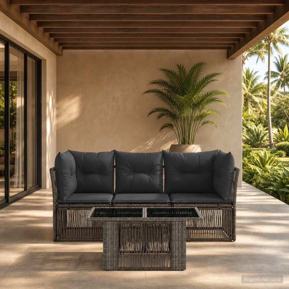vidaXL Garden Bench Set 4 pcs Black poly rattan