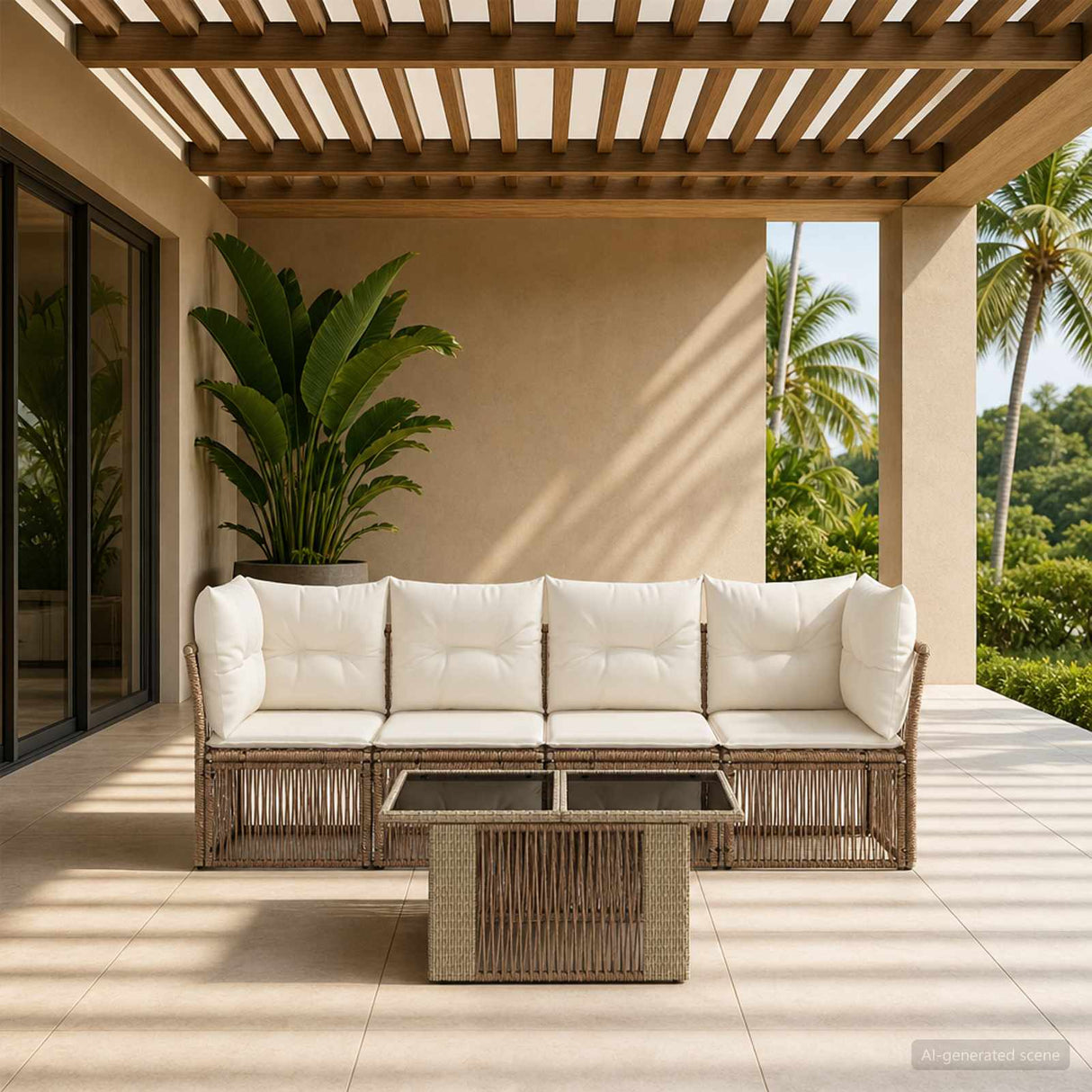 vidaXL Tuinbank Set 5 st Zwart poly rattan