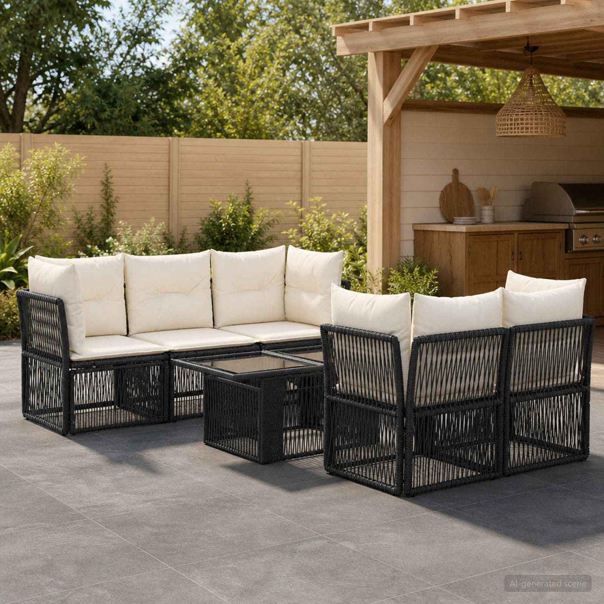 vidaXL Tuinbank Set 6 st Zwart poly rattan
