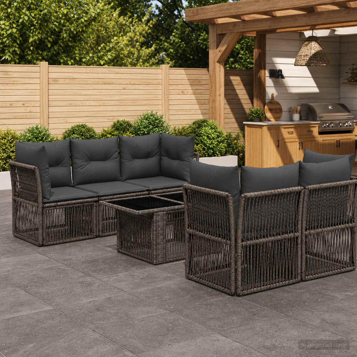 vidaXL Tuinbank Set 6 st Zwart poly rattan