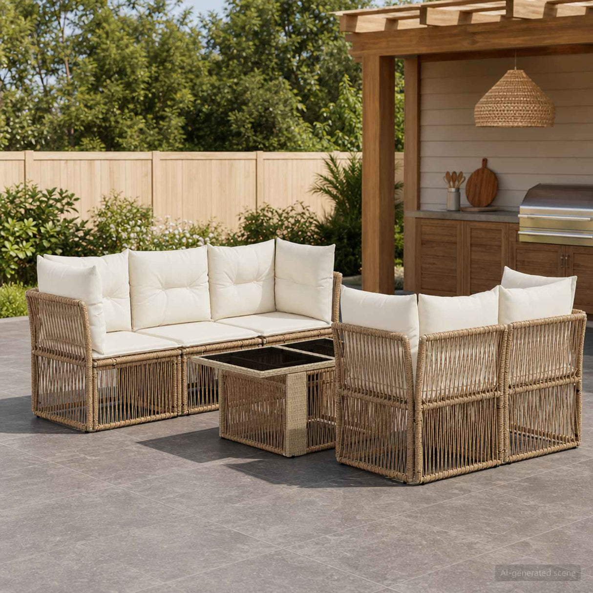 vidaXL Tuinbank Set 6 st Zwart poly rattan