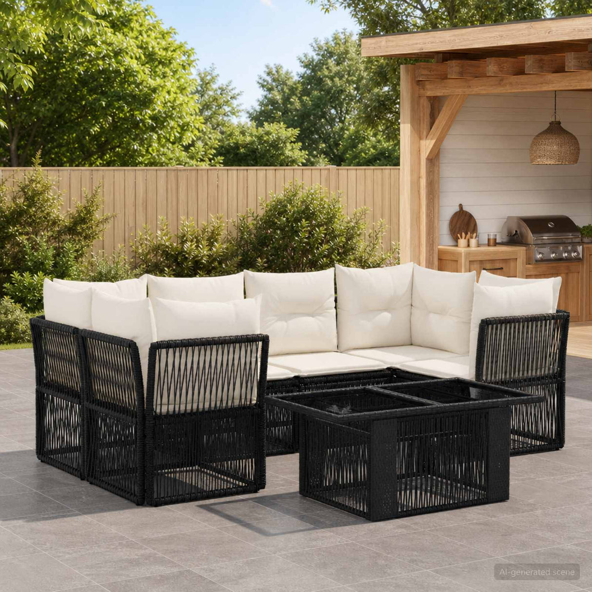 vidaXL Tuinbank Set 7 st Zwart poly rattan