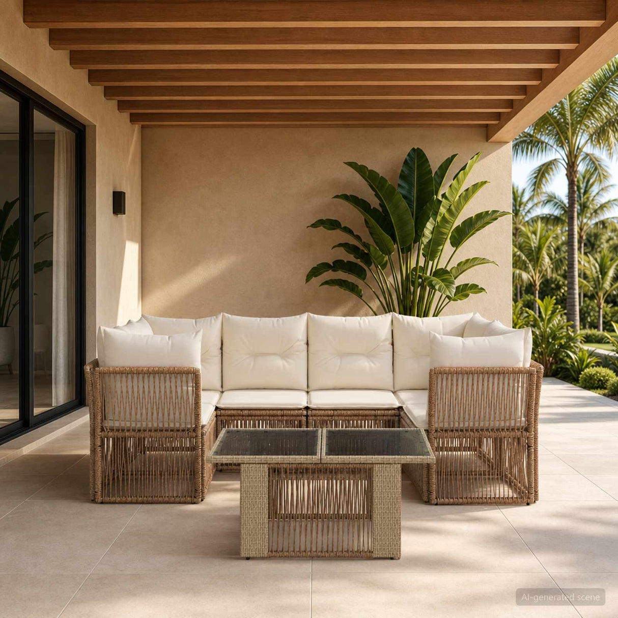 vidaXL Tuinbank Set 7 st Zwart poly rattan