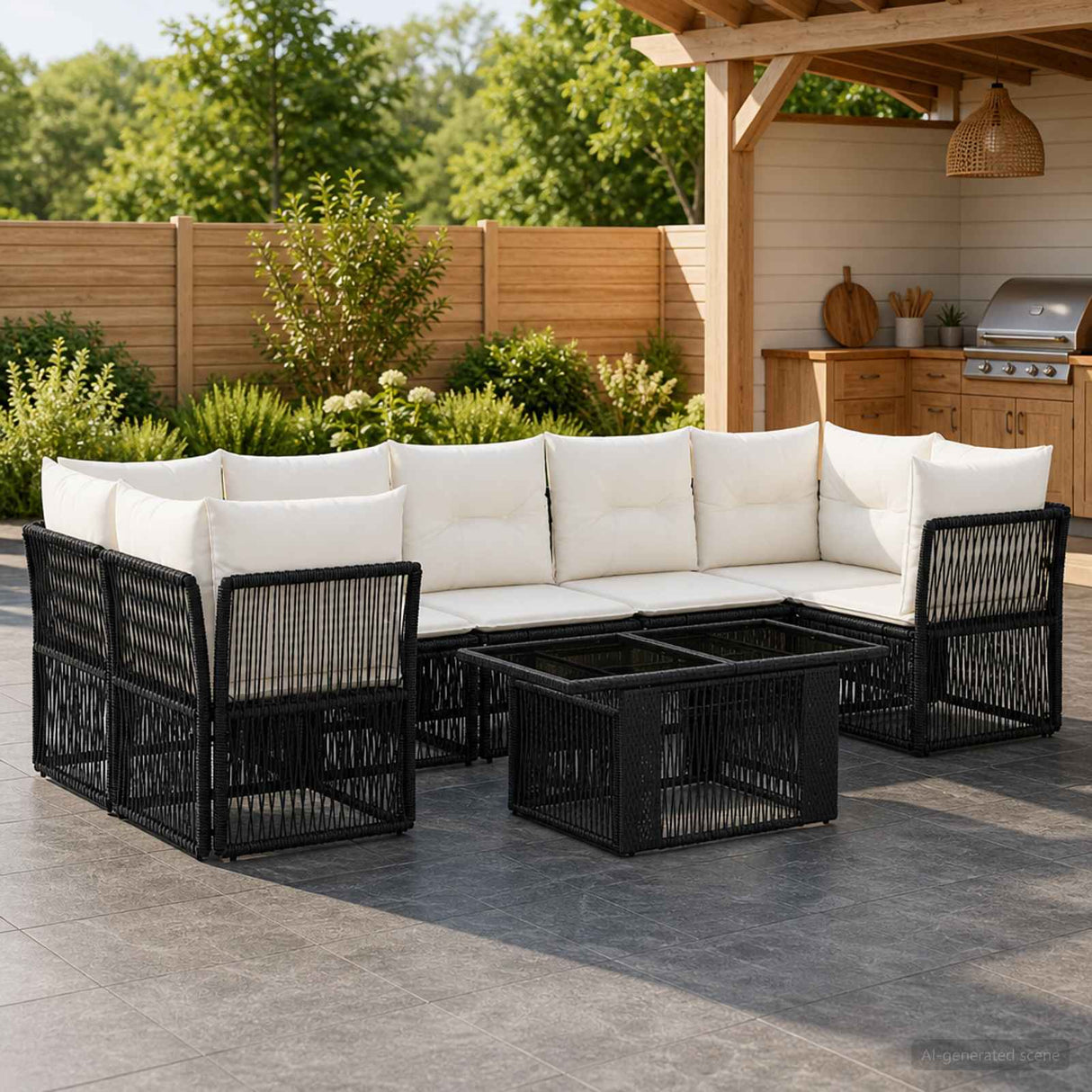 vidaXL Tuinbank Set 8 st Zwart poly rattan