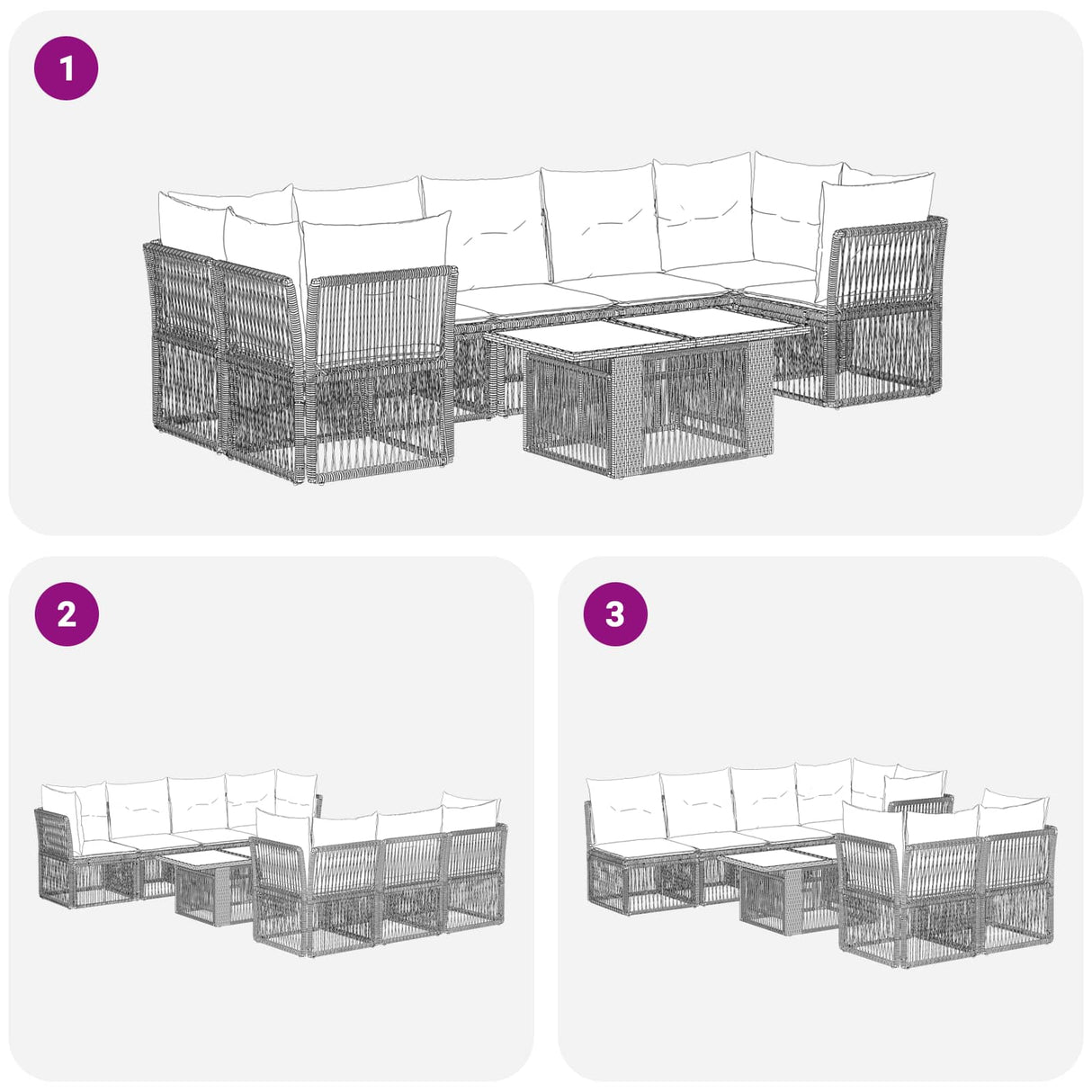 vidaXL Tuinbank Set 8 st Zwart poly rattan