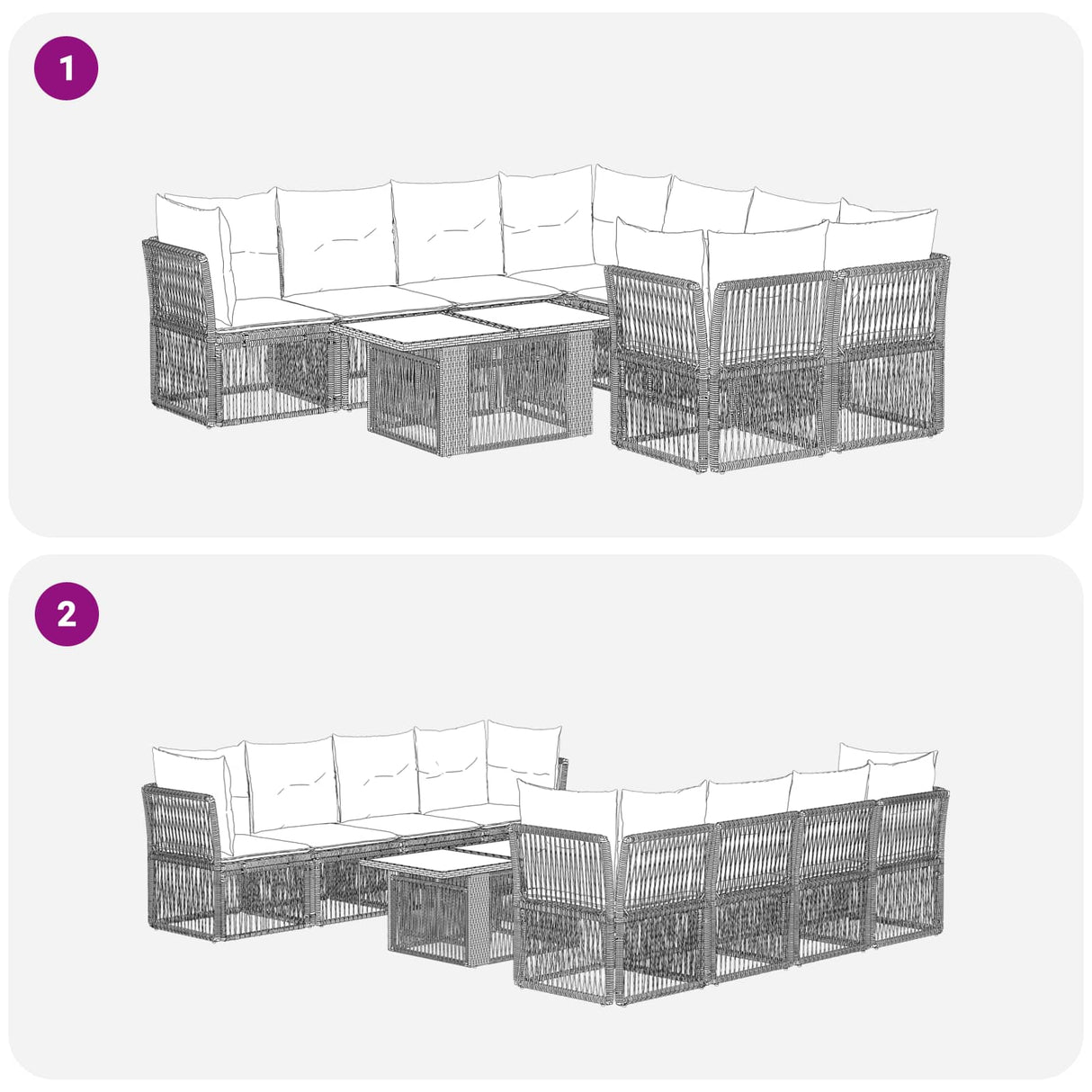 vidaXL Tuinbank Set 9 st Zwart poly rattan
