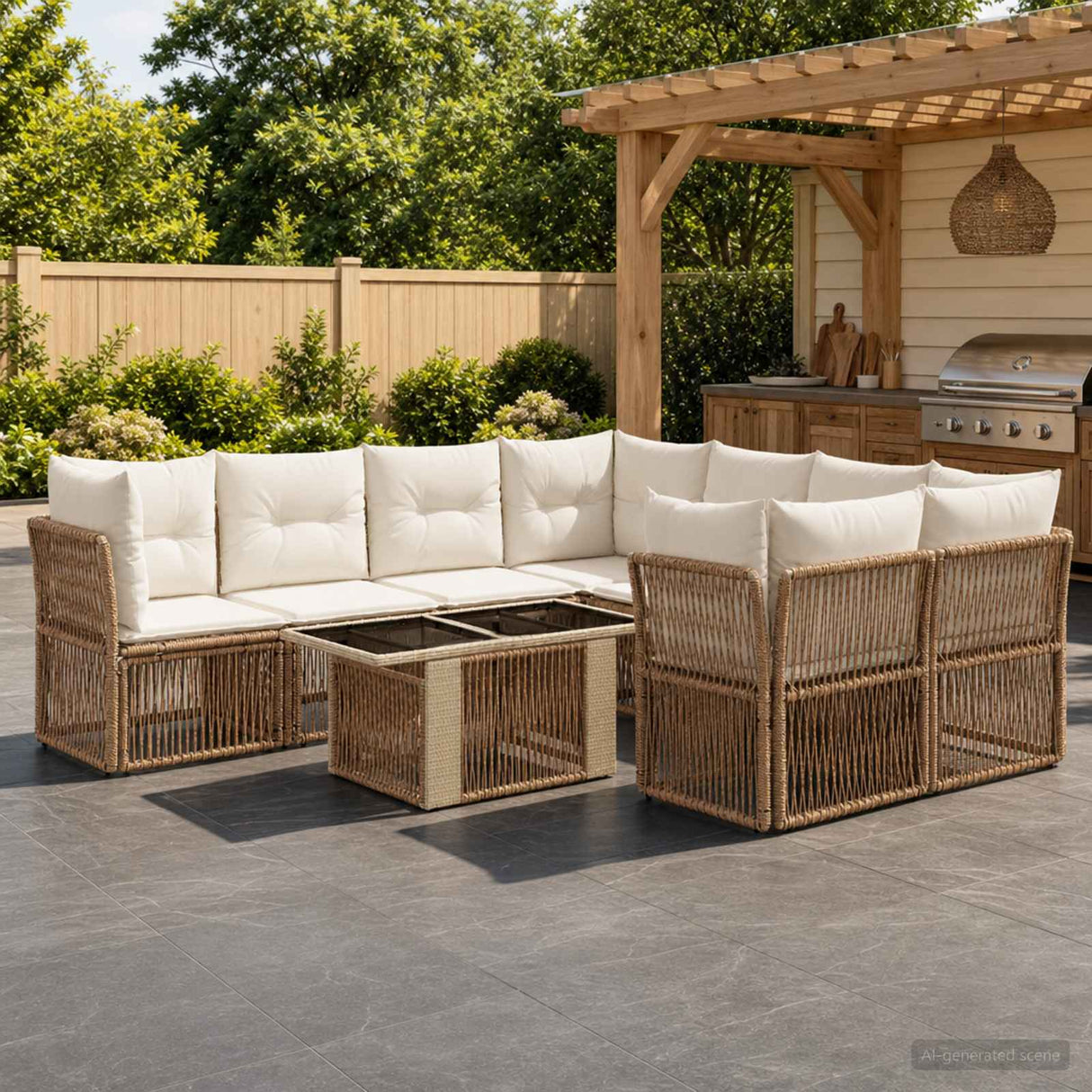 vidaXL Tuinbank Set 9 st Zwart poly rattan