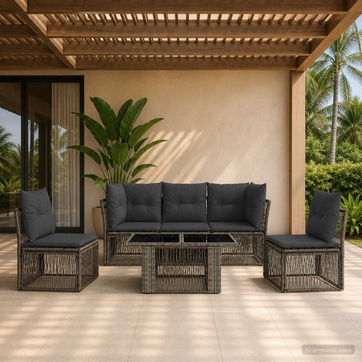 vidaXL Garden Sofa Set 6 pcs Black poly rattan