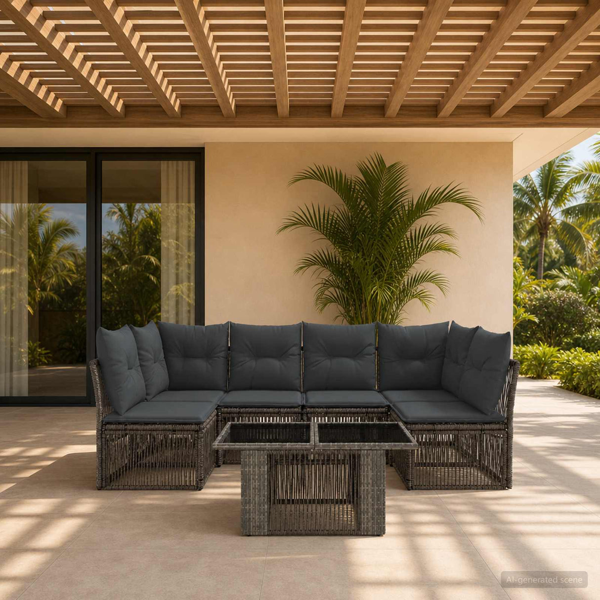 vidaXL Tuinbank Set 7 st Zwart poly rattan
