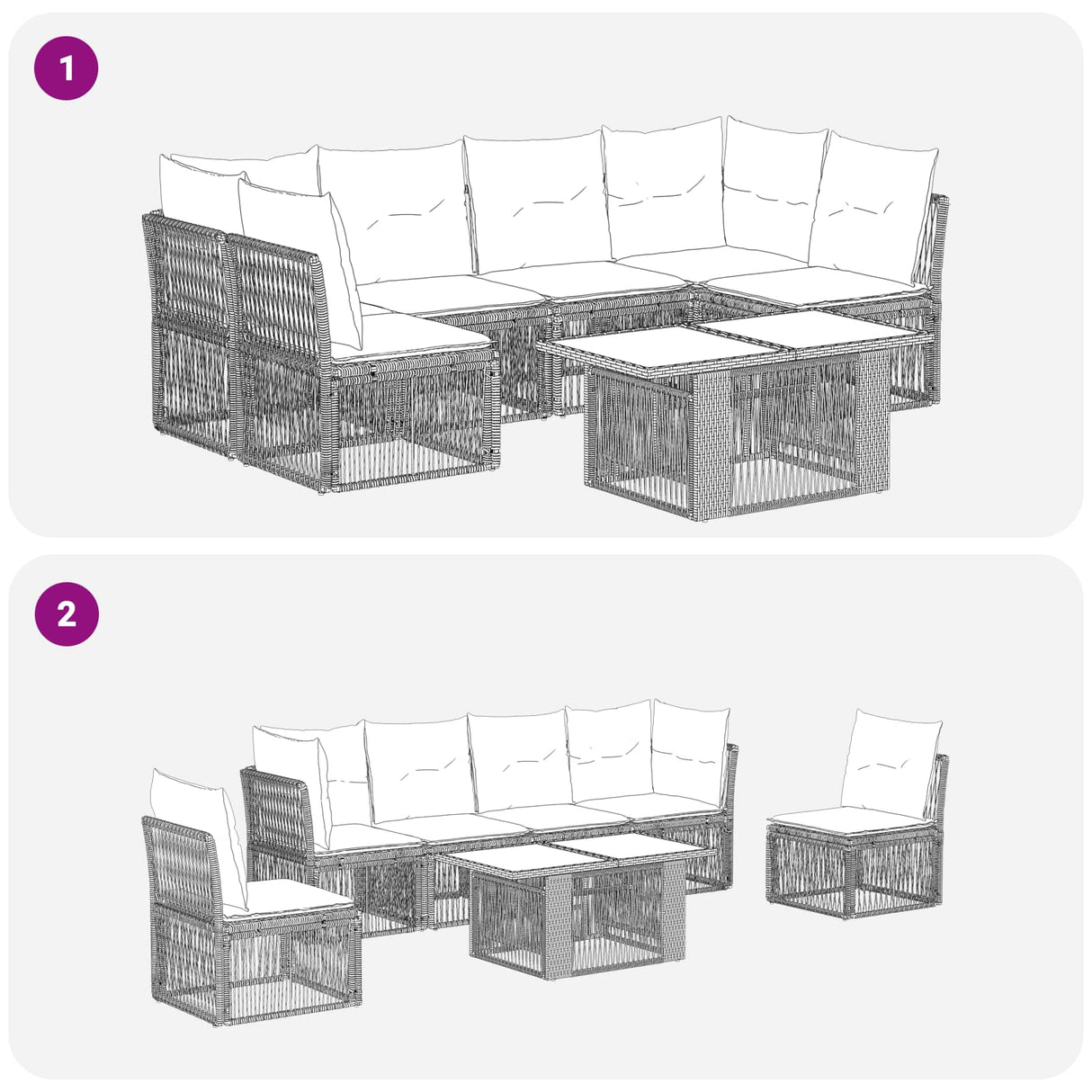 vidaXL Tuinbank Set 7 st Zwart poly rattan