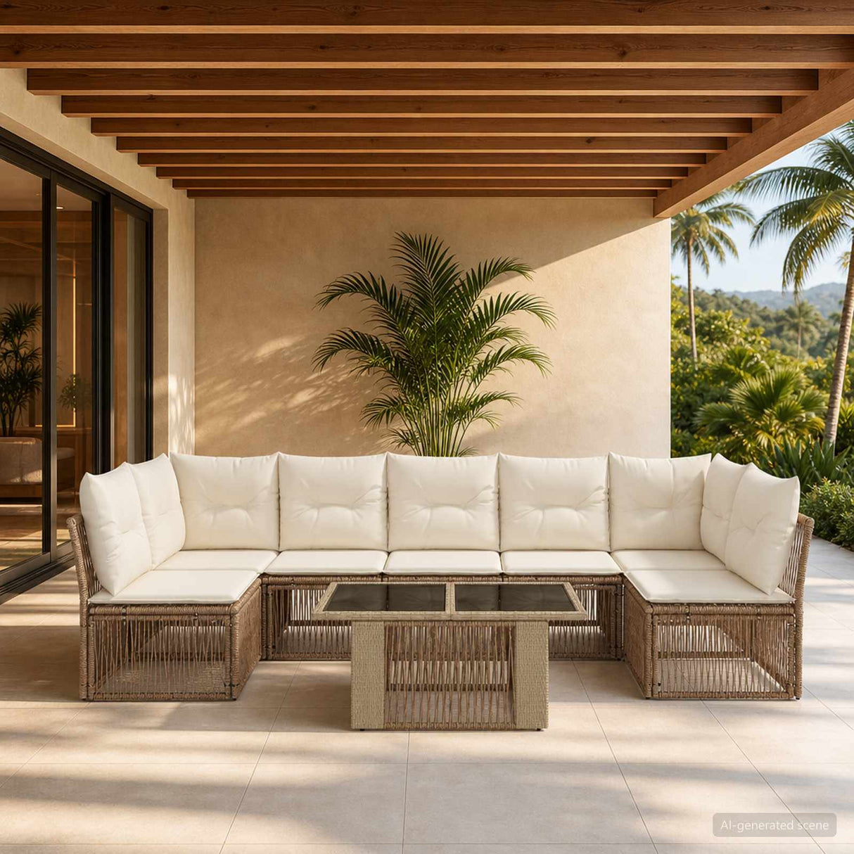 vidaXL Garden Lounge Set 7 Pieces Black Poly Rattan