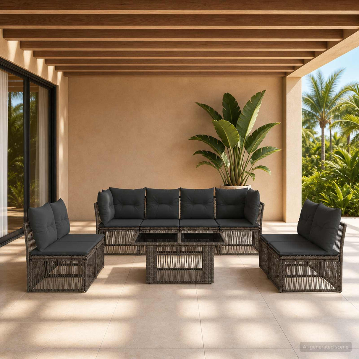 vidaXL Garden Sofa Set 9 pcs Black poly rattan