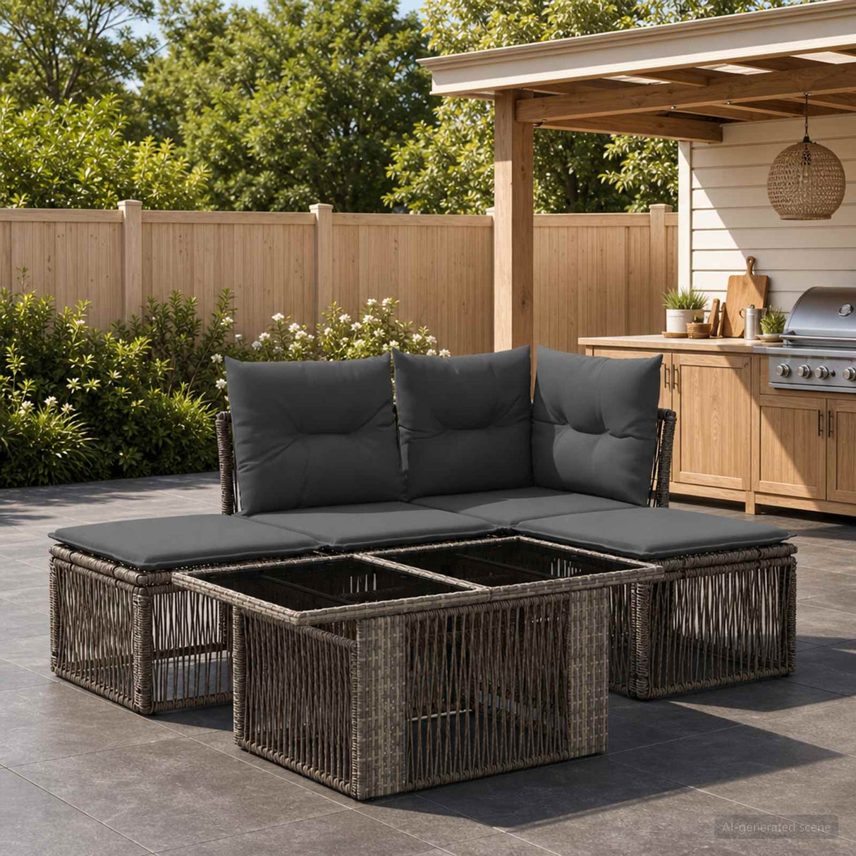 vidaXL Tuinbank Set 5 st Zwart poly rattan