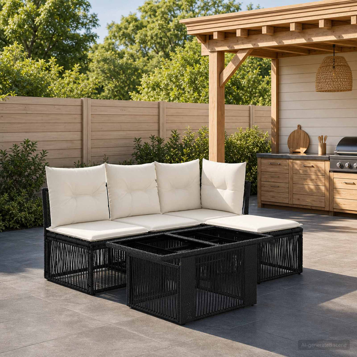 vidaXL Tuinbank Set 5 st Zwart poly rattan