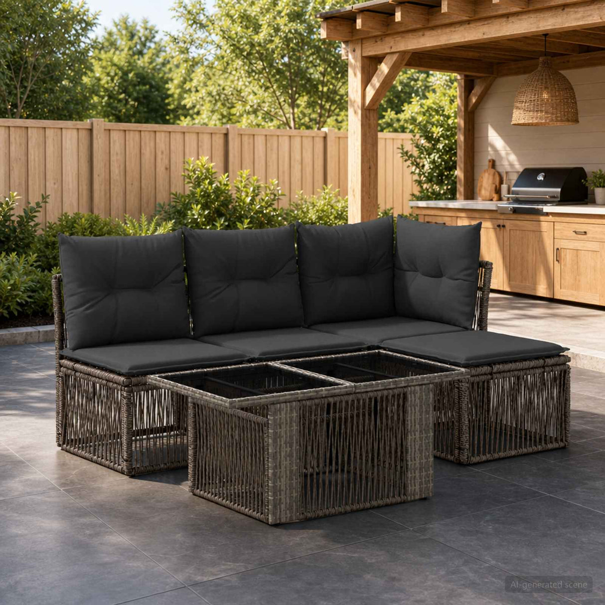 vidaXL Tuinbank Set 5 st Zwart poly rattan