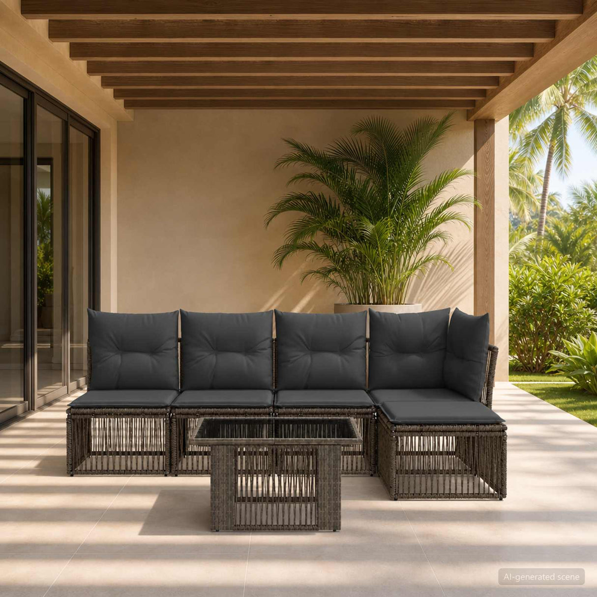 vidaXL Tuinbank Set 6 st Zwart poly rattan