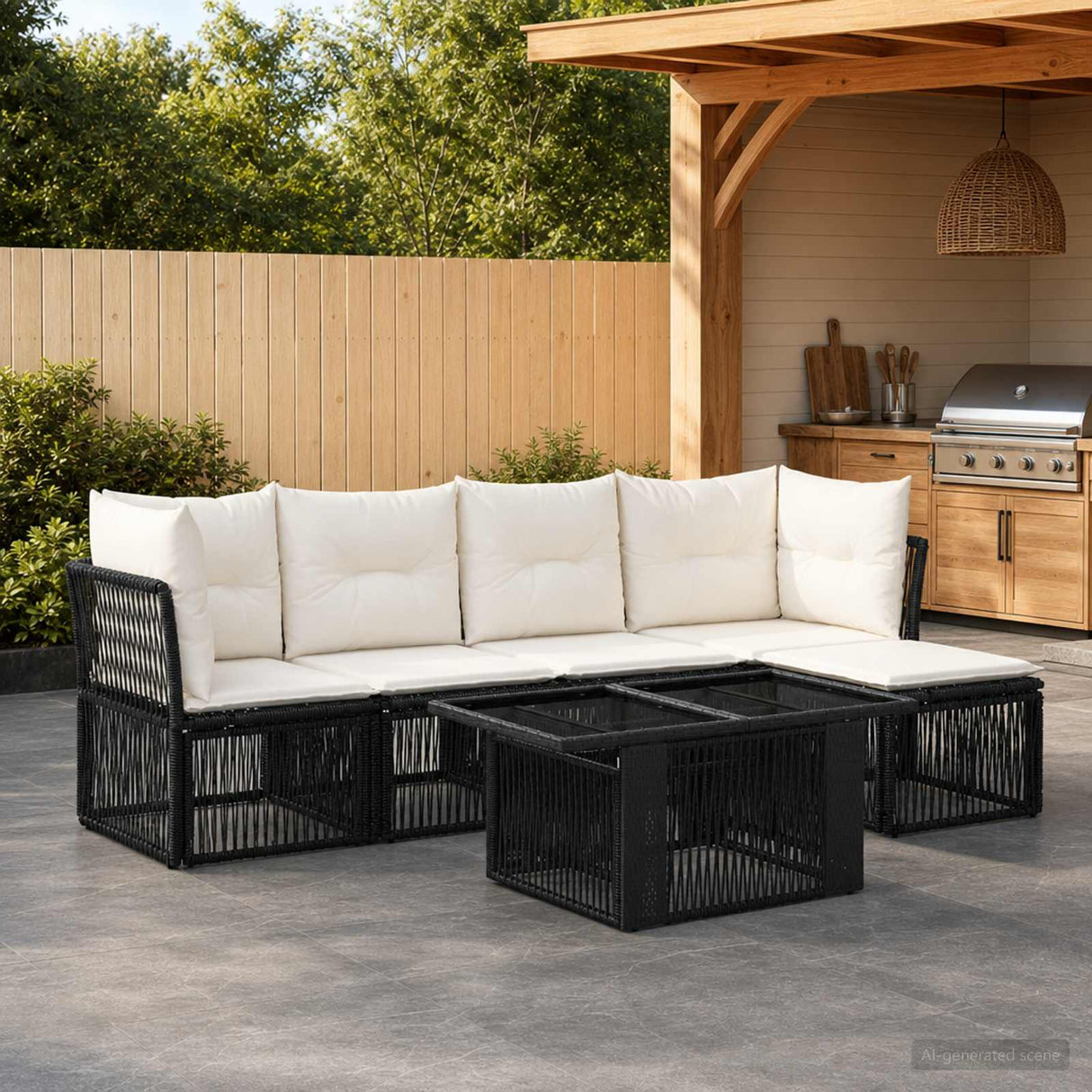 vidaXL Tuinbank Set 6 st Zwart poly rattan