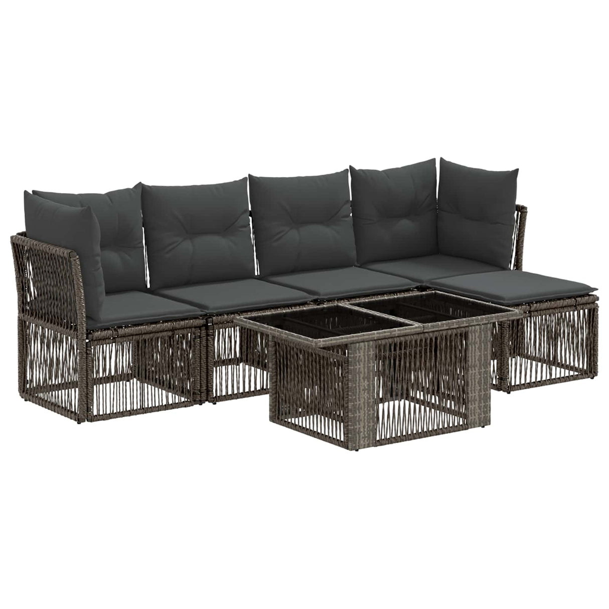 vidaXL Tuinbank Set 6 st Zwart poly rattan