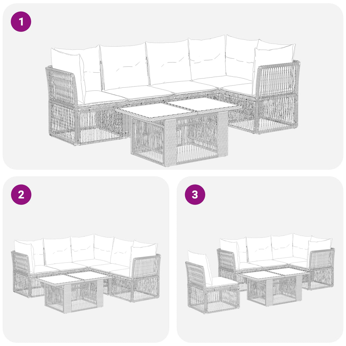 vidaXL Tuinbank Set 6 st Zwart poly rattan
