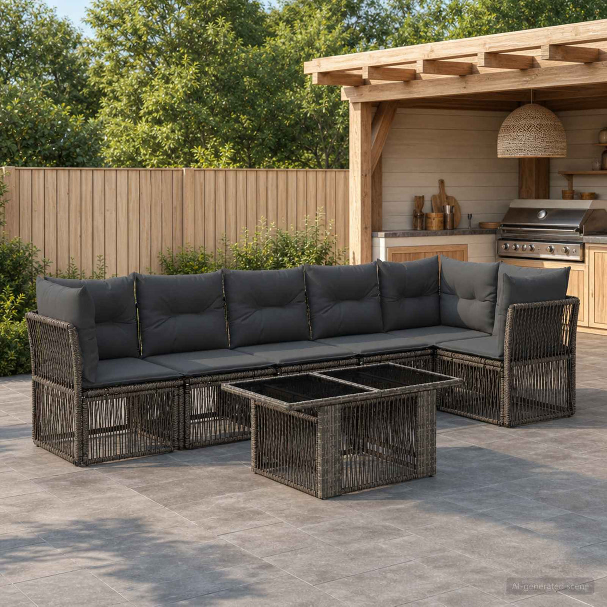 vidaXL Garden Sofa Set 7 pcs Black Poly Rattan