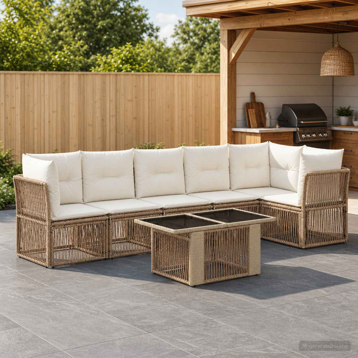 vidaXL Garden Sofa Set 7 pcs Black Poly Rattan