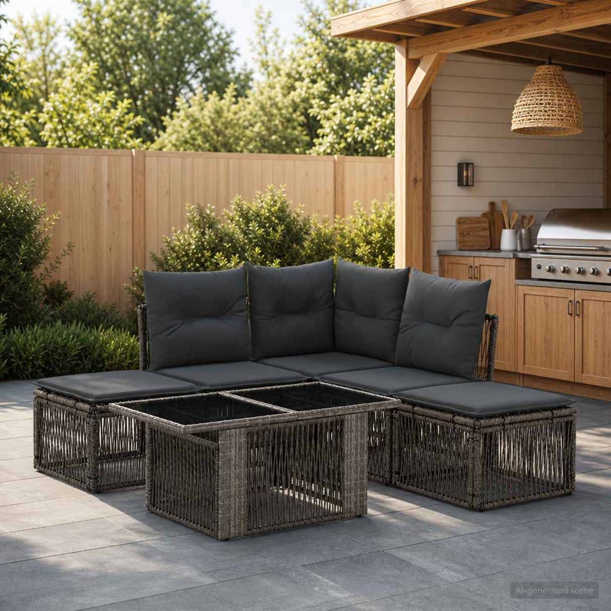 vidaXL Tuinbank Set 6 st Zwart poly rattan