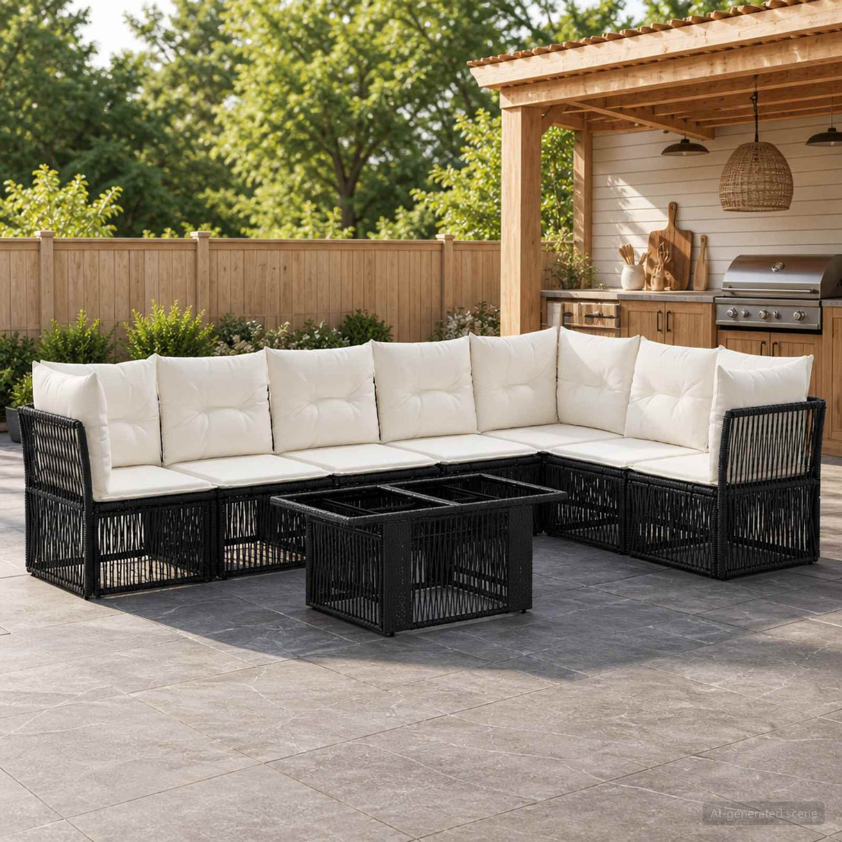 vidaXL Tuinbank Set 8 st Zwart poly rattan